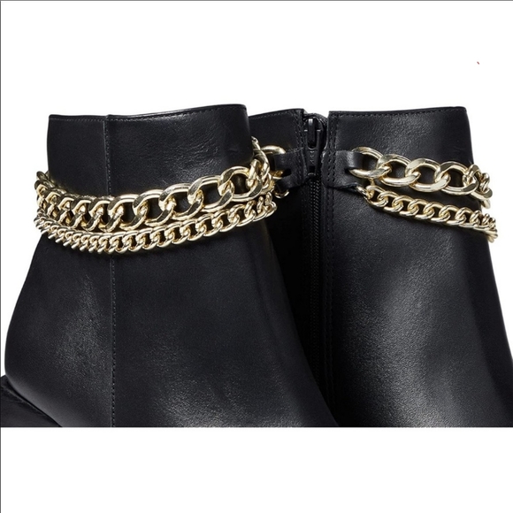 Steve Madden Perlina Black Leather Chain Booties - Picture 3 of 14